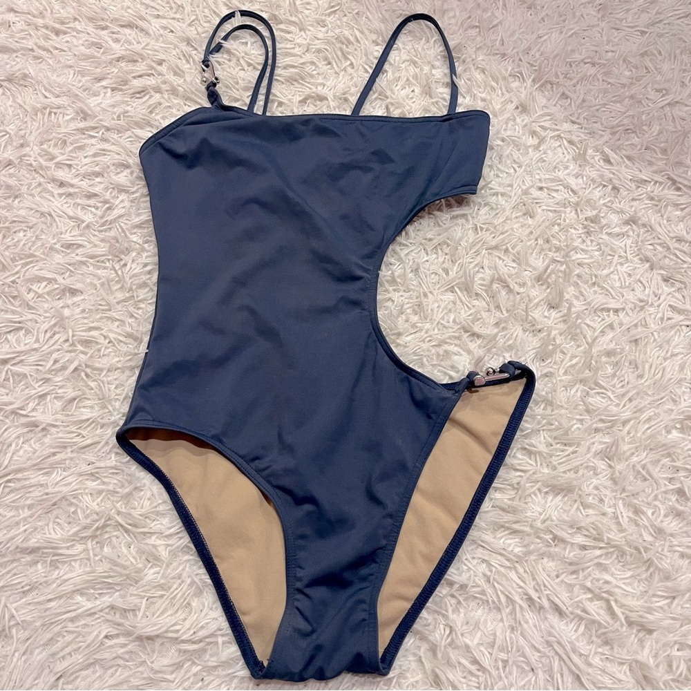 BCBG Monokini Blue Silver Cutout One Piece Swimsuit Size S